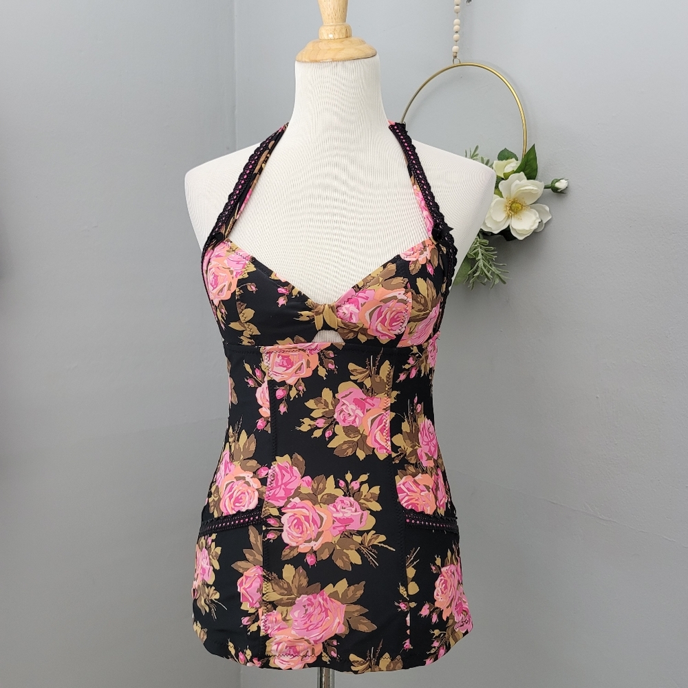 Betsey Johnson Floral Swimsuit Halter Top Small